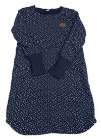 Tmavomodré puntíkaté teplákové šaty s nášivkou YIGGA