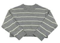 Šedo-bílý pruhovaný melírovaný žebrovaný crop svetr ZARA