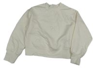 Smetanová crop mikina s mašličkami z korálků H&M