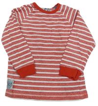 Červeno-bílá pruhovaná melírovaná mikina s kapsou a nášivkou Tu