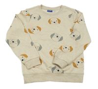 Světlebéžová melírovaná mikina s pejsky lupilu