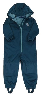 Petrolejová softshellová kombinéza s krokodýlkem a kapucí lupilu