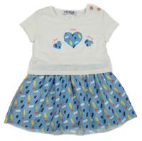 Bílo-modré vzorované šaty se srdíčky P'tit Mome