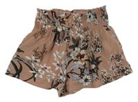 Starorůžové paper bag kraťasy s kytičkami a mašlí SHEIN