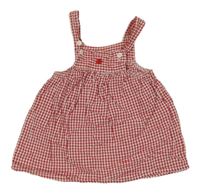 Červeno-bílé kostkované krepové letní šaty s květem Topolino