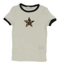 Bílé žebrované tričko s černým lemem a hvězdou H&M