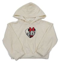 Smetanová žebrovaná oversize crop plyšová mikina s Minnie a kapucí H&M
