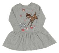 Šedé melírované šaty s Bambim a Thumperem H&M
