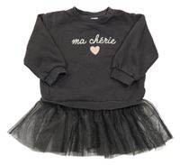 Černošedé teplákovo/tylové šaty s nápisem a srdíčkem H&M
