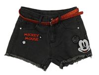 Antracitové riflové kraťasy s Mickeym a páskem Primark