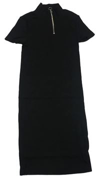 Černé žebrované elastické šaty se zipem New Look