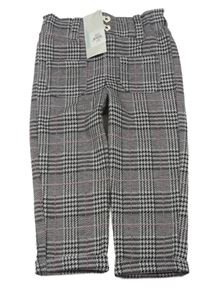 Nové - Šedo-černo-růžové kostkované teplákové kalhoty zn. Primark