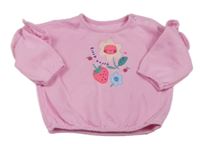Růžová mikina s květinami a jahodou zn. Matalan
