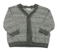 Tmavošedo-bílý vzorovaný propínací svetr F&F