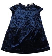 Tmavomodré sametové šaty s límečkem s flitry H&M