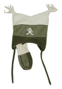 Nové - 2set - Khaki-bílá fleecová čepice se zajícem a třásněmi + rukavice