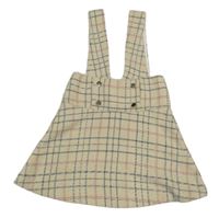 Béžovo-tmavomodro-červená kostkovaná sukně s kšandami River Island