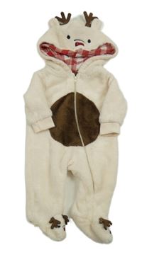 Světlebéžovo-hnědá chlupatá kombinéza s kapucí - sob