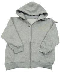 Šedá melírovaná propínací mikina s nápisem a kapucí