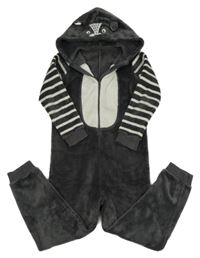 Antracitovo-bílá chlupatá kombinéza s kapucí - mýval Matalan