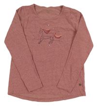 Starorůžové melírované triko s koněm a flitry Yigga