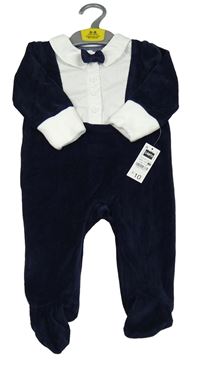 Nové - Tmavomodro-bílý sametový overal s límečkem a motýlkem Dunnes