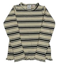 Béžovo-černé pruhované žebrované triko Zara