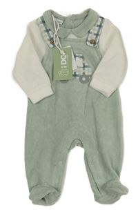 Nové - Světlezeleno-bílý sametový overal s autem a límečkem iDo