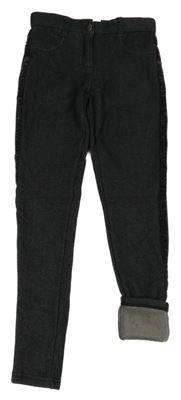 Černé zateplené tregíny s třpytivým pruhem Yigga