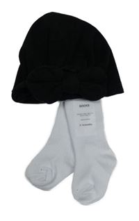 2set - Černá čepice s mašlí + bílé ponožky