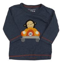 Tmavomodré melírované triko s autem s opicí Next