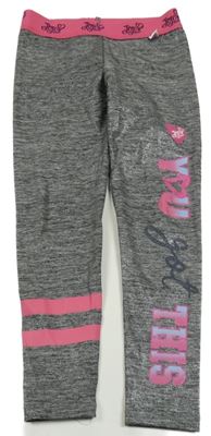 Tmavošedé melírované třpytivé sportovní legíny s nápisem a srdcem Jojo Siwa