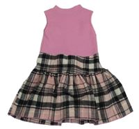 Růžovo-černo-bílé šaty s kostkovanou sukní a mašlí