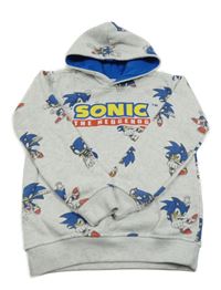 Světlešedá melírovaná mikina se Sonicem a kapucí