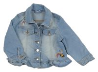 Modrá tepláková riflová bunda s výšivkami Ergee