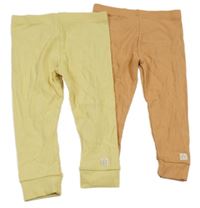 Nové - 2x žebrované lehké tepláky - žluté + světlehnědé F&F