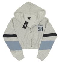 Nové - Světlešedá melírovaná propínací crop mikina s číslem a kapucí New Look