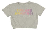 Světlešedé melírované crop tričko s nápisem Page One Young