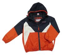 Tmavomodro-červeno-bílá šusťáková jarní bunda s kapucí Dopodopo