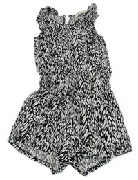 Černo-bílý vzorovaný lehký kraťasový overal s volánky H&M