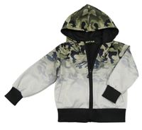 Army-bílá ombré propínací mikina s kapucí