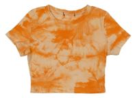 Oranžové batikované žebrované crop tričko