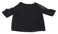 Černá puntíkatá třpytivá šifonová crop halenka s průstřihy H&M