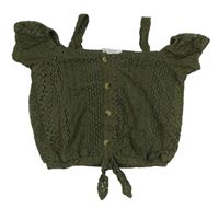 Khaki krajkový crop top Primark