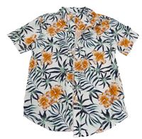 Bílo-tmavomodrá vzorovaná košile s oranžovými květy M&Co.