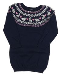 Tmavomodré pletené šaty se vzorem s králíky Primark