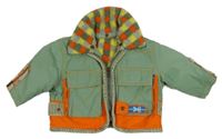 Zeleno-oranžová šusťáková zateplená bunda s kapsami 