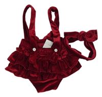 2 set - rubínové vrstvené laclové kraťasy s mašlí + čelenka shein