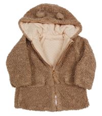 Starorůžový huňatý podšitý kabátek s kapucí 