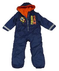 Tmavomodrá šusťáková zimní kombinéza se Samam a kapucí 